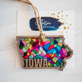 Gifts Handcrafted "Stained Glass" State Holiday Ornament - Iowa