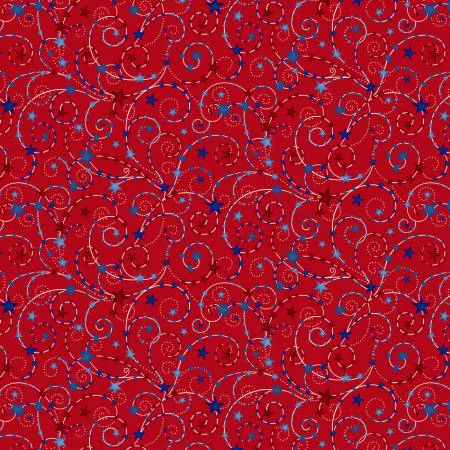Fabric 108in Wide Henry Glass Star Spangled Red 3000W-88