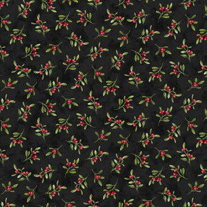 Fabric - Henry Glass Hollyville Manor - Black Mistletoe - 3515-99