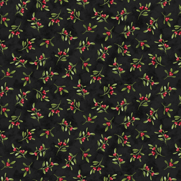 Fabric - Henry Glass Hollyville Manor - Black Mistletoe - 3515-99