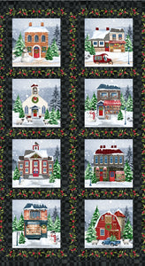 Fabric - Henry Glass Hollyville Manor - Black Blocks 24 Inch Panel  3522-99