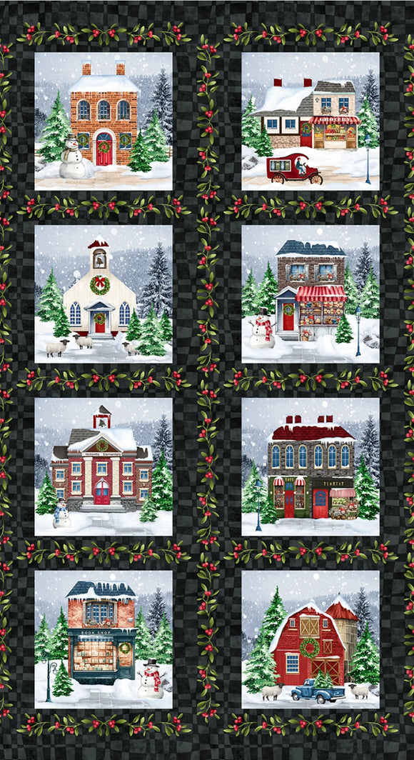 Fabric - Henry Glass Hollyville Manor - Black Blocks 24 Inch Panel  3522-99