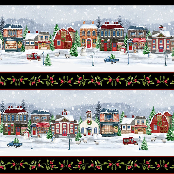 Fabric - Henry Glass Hollyville Manor - Black Border Stripe 3523-99