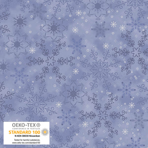 Fabric Stof We Love Christmas Light Blue Silver Metallic Snow Crystal 4591-610