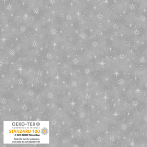 Fabric Stof We Love Christmas Gray Silver Stars Metallic 4591-906