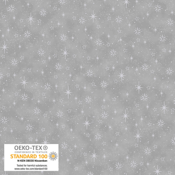 Fabric Stof We Love Christmas Gray Silver Stars Metallic 4591-906