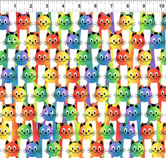 Fabric In The Beginning Pawsitivity Cats White 4PAW-1
