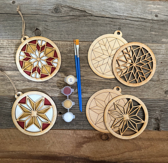 Kit DIY Barn Quilt Ornament Painting Set - Makes 2 Round