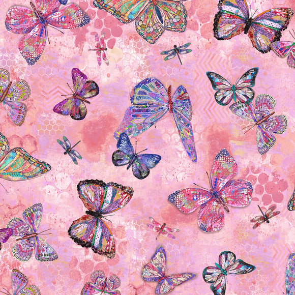 Fabric Windham Shine On Butterflies Pink 54841D-2