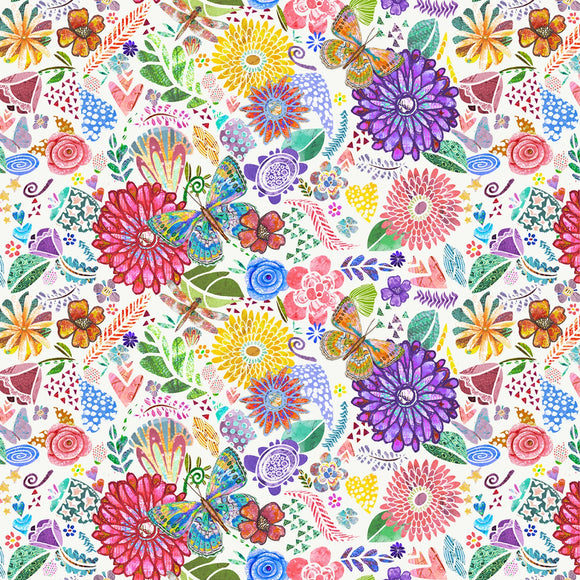 Fabric Windham Shine On Floral Collage White 54842D-4