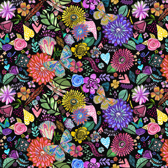 Fabric Windham Shine On Floral Collage Black 54842D-5