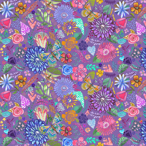 Fabric Windham Shine On Floral Collage Purple 54842D-6