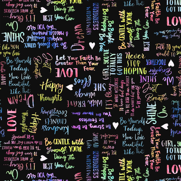 Fabric Windham Shine On Self Love Black 54843D-5