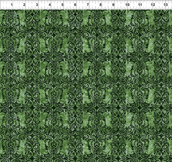 Fabric In The Beginning Natures Winter Green Reindeer 5NW-3
