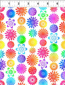 Fabric In The Beginning Pawsitivity Flower Stripe White 5PAW-2