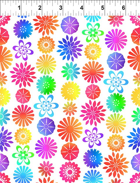 Fabric In The Beginning Pawsitivity Flower Stripe White 5PAW-2