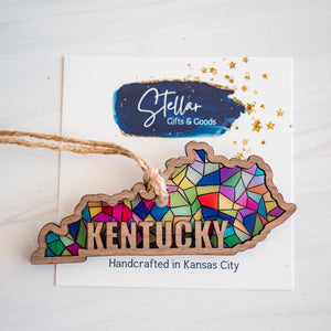 Gifts Handcrafted "Stained Glass" State Holiday Ornament - Kentucky