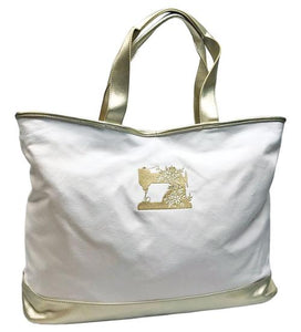 Gifts - Tote Bag Gold Metallic Sewing Machine - Cream - M732VL