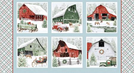 Fabric Holiday Spirit Henry Glass Multi Barn Blocks Panel 712-86