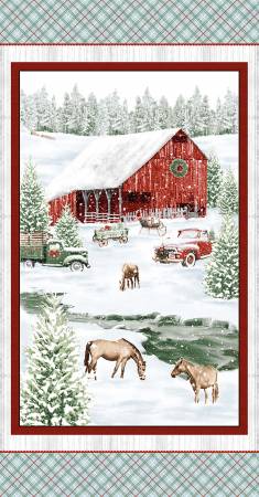 Fabric Henry Glass Holiday Spirit Farm Scenic Panel 721P-86