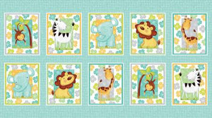 Fabric Studio E Sweet Safari Aqua Multi 24in Panel 7235S-11