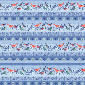 Fabric - Studio E Bella Blue Birds Border Stripe - 7585S-17