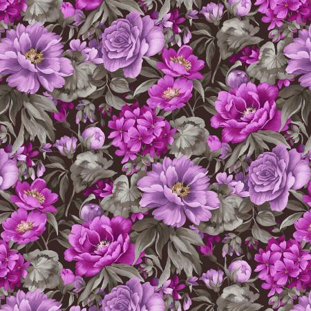 Floral - Studio E Dots and Holes - Purple/Chocolate Large Floral - 8149S-35