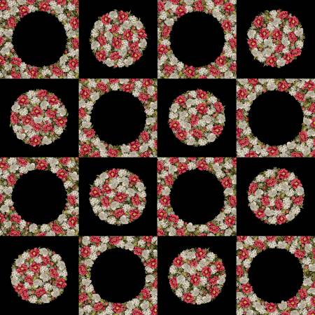 Fabric - Studio E Black/Red Dots and Holes Panel by Karen Montgomery -8150PS-98