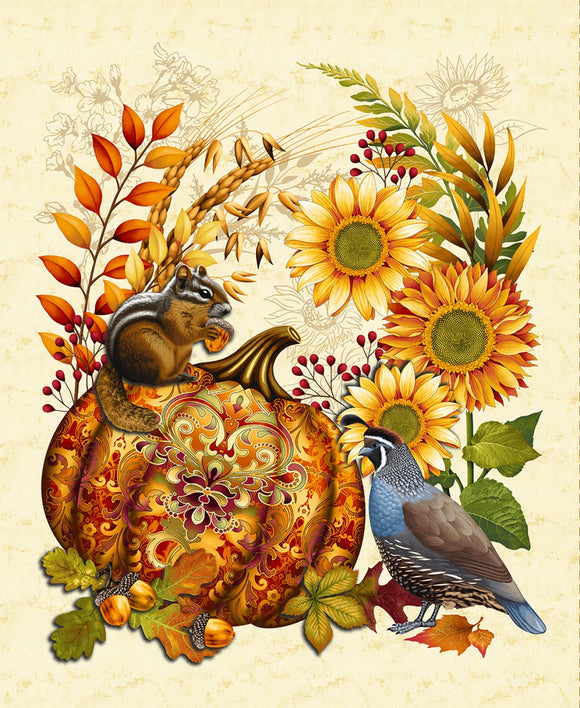 Fabric - Studio E Autumn Fields Pumpkin Panel - 8374P-44