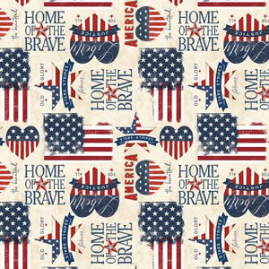 Fabric - Wilmington - Hearts' Anthem - Patriotic Cream - 84475-234