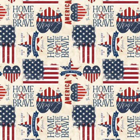 Fabric - Wilmington - Hearts' Anthem - Patriotic Cream - 84475-234