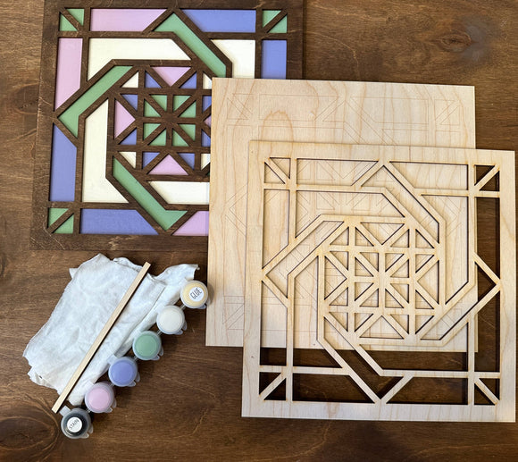 Kit - DIY Barn Quilt Pattern Mosaic Swirl Decor Painting Craft Kit