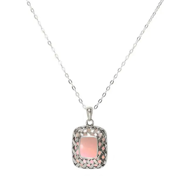 Gifts - Bottled Up Designs - Vintage Quilted Square Necklace - Pink QSPN