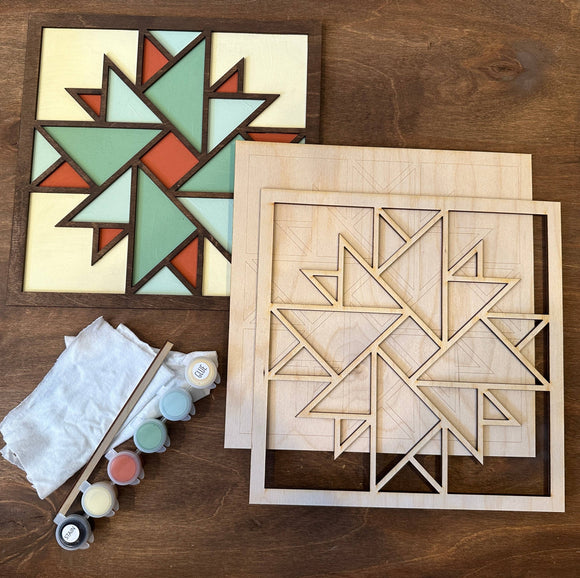Kit - DIY Barn Quilt Pattern Mosaic Star Block Painting Craft Kit