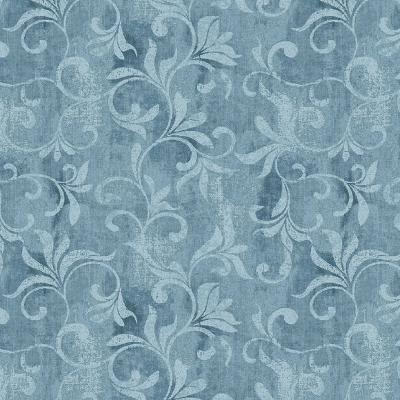 Fabric Blank Quilting Autumn Vibes Scroll Blue BQ4076-11