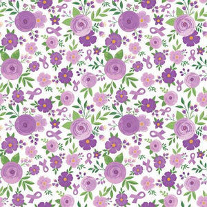 Fabric - Riley Blake - Strength in Lavender Floral White - C13221R-WHITE