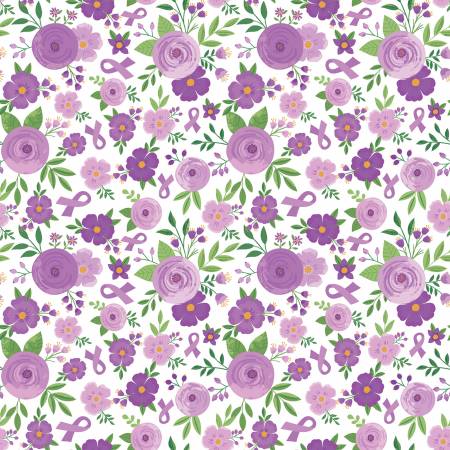 Fabric - Riley Blake - Strength in Lavender Floral White - C13221R-WHITE