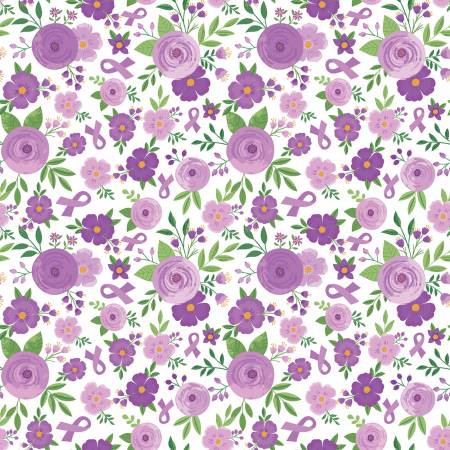 lavender flower fabric Fabric - Riley Blake - Strength in Lavender Floral White
