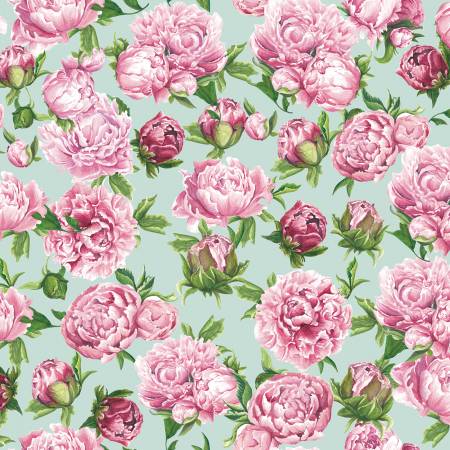 Fabric Riley Blake Peonies on Mint C13929R-MINT