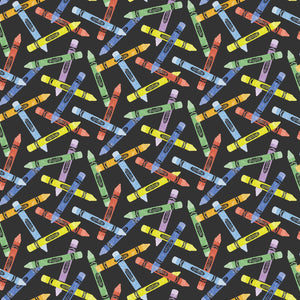 Fabric - Riley Blake New Box of Crayons Crayon Toss Black - C16513R-BLACK