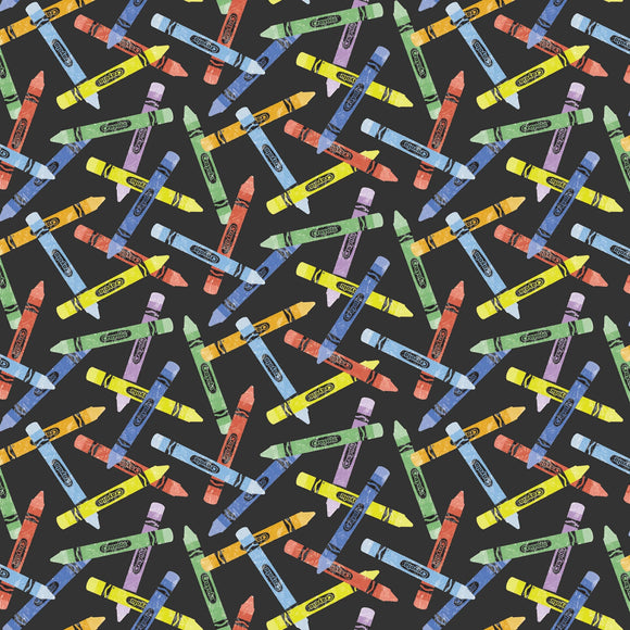 Fabric - Riley Blake New Box of Crayons Crayon Toss Black - C16513R-BLACK