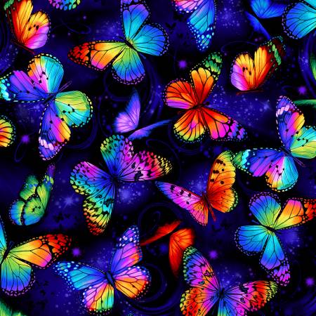 Fabric - Timeless Treasures - Multi Bright Butterflies Flying - C8530-MULT