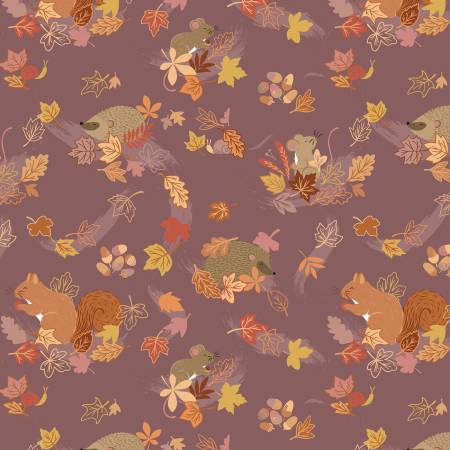 Fabric Lewis & Irene Squirrelled Away Hide & Squeak on Mauve Taupe CC23-3