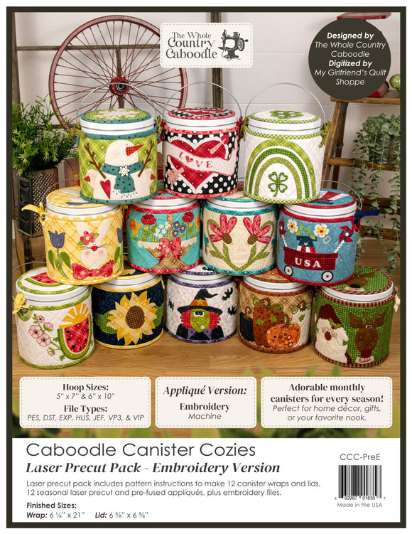 Laser Precut Pack - All 12 Months - Caboodle Canister Cozies - MACHINE EMBROIDERY VERSION