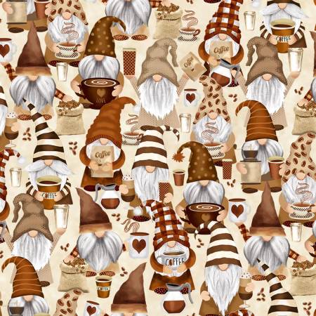 Fabric - Timeless Treasures - Espresso Yourself - Coffee Gnomes CD2027-BEIGE