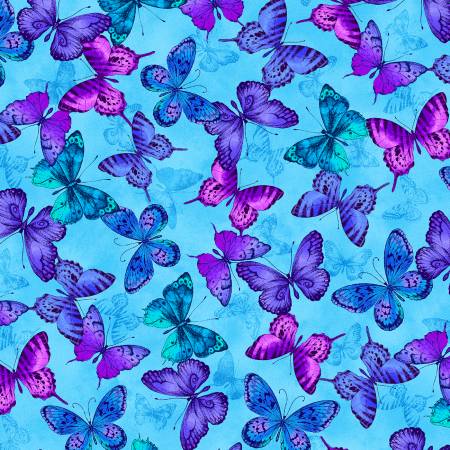 Fabric Timeless Treasures Midnight Bloom Blue Butterflies CD3388-BLUE