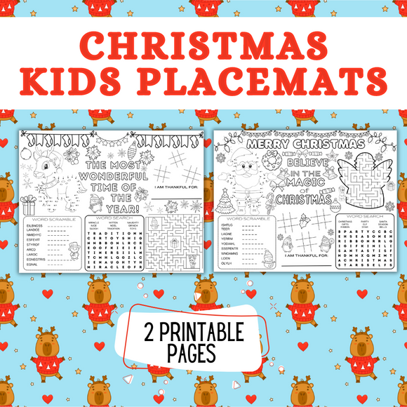 Printable Kids Christmas Placemats - INSTANT DOWNLOAD