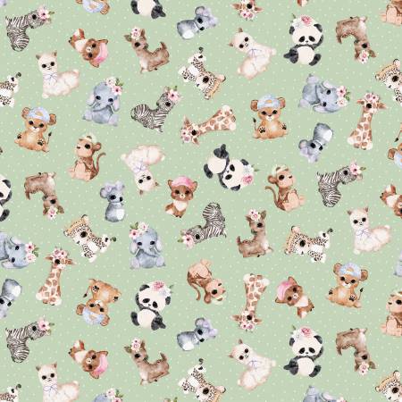 Fabric - Michael Miller - Animal Babies Green DDC11624-GREE