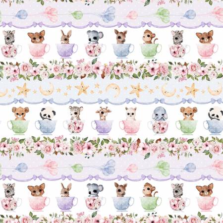 Fabric - Michael Miller - Animal Babies Border Stripe DDC11627-WHIT