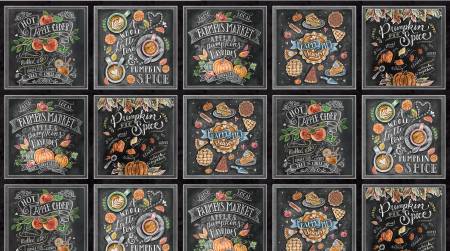 Fabric - Michael Miller - Happy Pie Season Block Panel Hot Apple Cider - DDC11744-BLAC